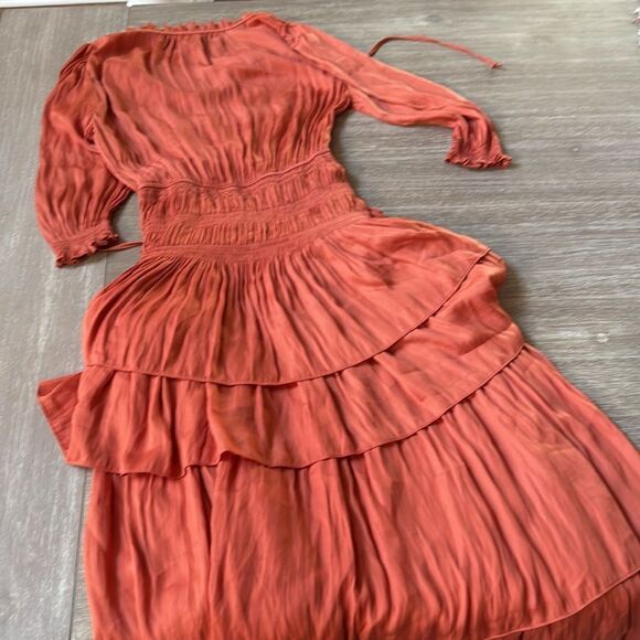 Maje Ruffle Midi dress‎ Rust color size 6 NWOT - Picture 6 of 10